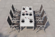 Conjunto de comedor de jardín Villana, plata/negro, aluminio/textil, mesa 160/220 cm, 6 sillas plegables