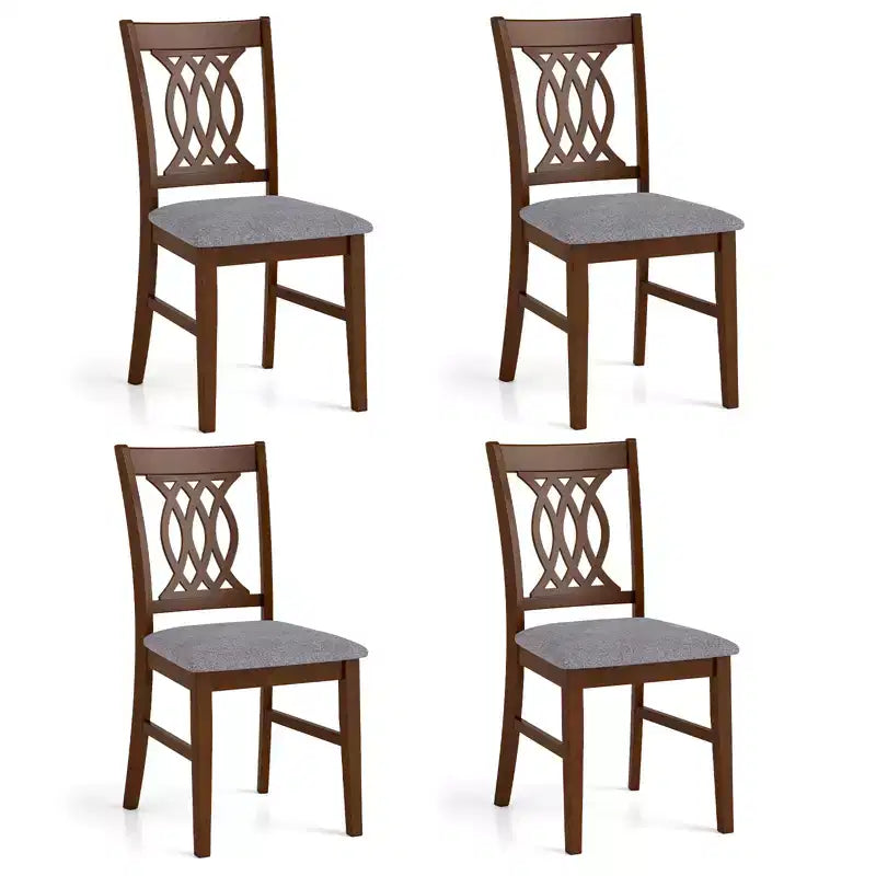 Juego de 4 sillas de comedor Costway con asiento acolchado, respaldo hueco y estructura de madera de caucho
