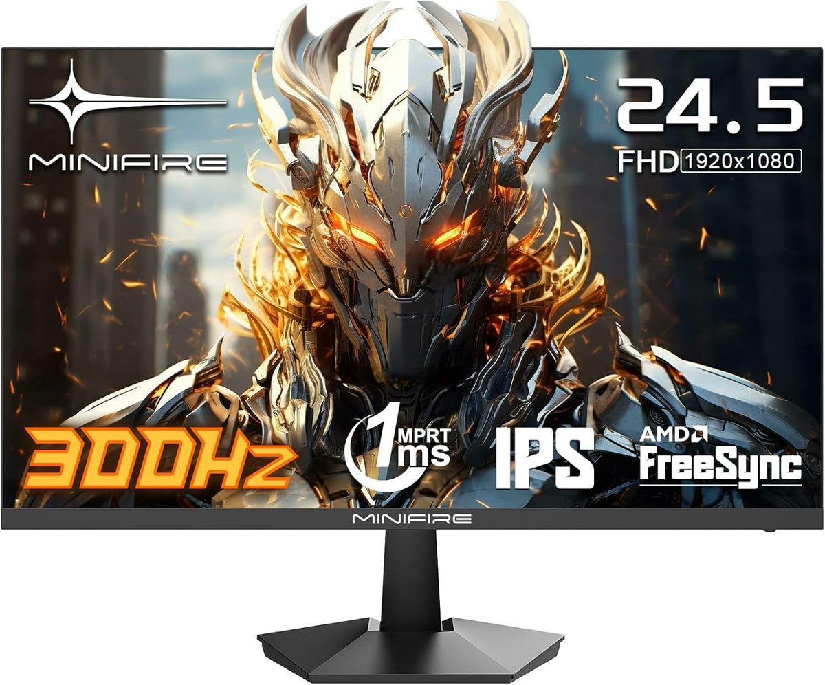 Minifire Monitor Gamer para PC de 24.5 pulgadas, 300Hz, Fast IPS, FHD 1080P, 1ms, 16:9, FreeSync, 120% sRGB, ángulo de visión amplio de 178°, VESA, HDMI 2.0 y DP1.4, cuidado ocular - (MFG25X1 Pro)