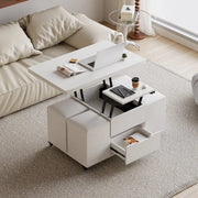 Mesa de centro elevable y plegable con 4 taburetes y almacenamiento