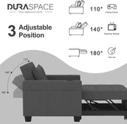 Sillón cama DURASPACE, silla convertible 3 en 1, sillón cama extensible, sofá cama con puertos USB, bolsillo lateral, portavasos para espacios pequeños (gris oscuro)
