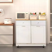 Mueble de basura con doble compartimento basculante EROMMY con 2 cajones, mueble de basura con almacenamiento sobre ruedas, blanco