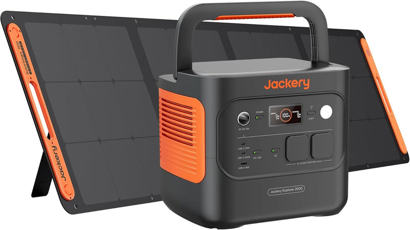 Estación de energía portátil Jackery 2000 v2 con panel solar de 200 W, generador solar de 2042 Wh con salida de 2200 W, batería LiFePO4 de carga rápida para camping, autocaravana, fuera de la red