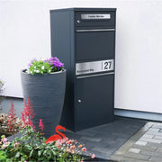 Metzler Paketbox Bispo 2, buzón con compartimento grande para paquetes, antracita, personalizado, grabado, acero inoxidable macizo para exteriores