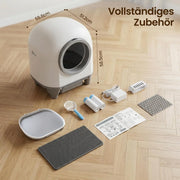 Arenero autolimpiable de 90L con control por aplicación, sensor de seguridad, eliminación de olores y alfombrilla para gatos