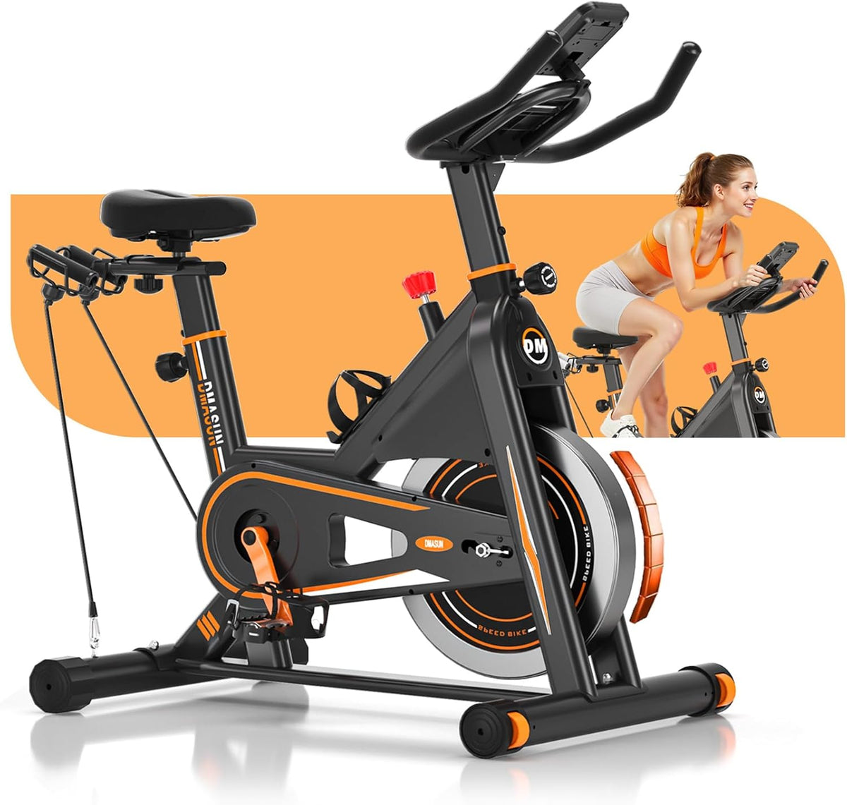Bicicleta Estática, Bicicleta de Interior Ultrasilenciosa DMASUN, Bicicleta Estática con Resistencia de Ajuste Continuo, Cardio en Casa, Manillar y Sillín Ajustables, Portabotellas, Capacidad 160 kg