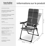 TecTake® Set de 4 sillas plegables de camping, sillón plegable gris, silla de playa ultraligera de aluminio con respaldo reclinable y reposacabezas, ideal para viajes, pesca, festivales, camping, playa, jardín