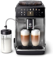 Cafetera superautomática Saeco GranAroma con 16 variedades de café, pantalla a color intuitiva, 4 perfiles de usuario, molinillo de cerámica, acero inoxidable negro (SM6585/00)
