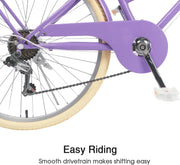 Glerc Missy 20, 24, 26 pulgadas bicicleta híbrida urbana tipo crucero para niñas, de 6 velocidades, con cesta de mimbre, para jóvenes mayores de 6 años, varios colores