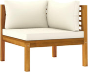 Conjunto de muebles de jardín vidaXL de madera maciza de acacia de 5 piezas con cojines color crema, mesa, sofá central, sofá esquinero, sofá, conjunto de salón, set de jardín, conjunto de mobiliario, grupo de asientos, sofá de jardín