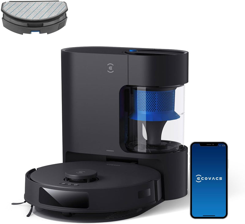 ECOVACS Robot Aspirador DEEBOT N20 Pro Plus, Robot Aspirador y Fregasuelos 8000Pa con Autovaciado de Polvo, Limpieza Autónoma de 45 Días, Batería de 300 Min, Limpieza Vibratoria, Alfombras, Negro