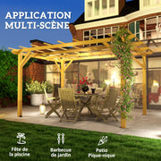 Pérgola de jardín exterior Outsunny 3 x 4 m, pérgola corredera retráctil, pérgola de madera, cenador para plantas trepadoras, flores, rosas, pérgola para terraza, patio, madera natural