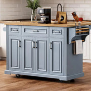 54 Isla de cocina grande con ala abatible de madera de caucho, carro de cocina rodante con textura repujada sobre 4 ruedas con 4 puertas y 3 cajones