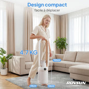 Ventilador de Torre Purificador de Aire ROVSUN, Ventilador sin Aspas de 110 cm, Humidificación, Iones Negativos, Esterilización UV, 32 Velocidades, 4 Modos, Temporizador de 15H, Oscilación de 80°, Control Táctil y Mando a Distancia