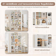 Estantería para libros FirFurd de 190 cm, estante para CD con 27 compartimentos, soporte para CD ajustable en altura, estantería de pie, separador de ambientes para sala de estar, estudio, blanco