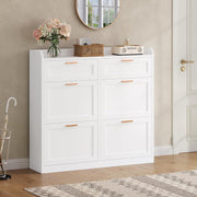 Zapatero KIMENICH con 4 trampones, mueble zapatero estrecho con 2 cajones, estante ajustable, para 16-24 pares de zapatos, recibidor, pasillo, 24 x 100 x 103 cm, blanco