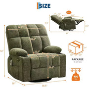 Sillón reclinable extragrande para adultos, sofá mecedor giratorio manual, bolsillos laterales y portavasos para personas altas y grandes, sala de estar