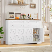Aparador HOCSOK, mueble de cocina de 132,7 cm de ancho con 2 estantes ajustables, armario buffet con 4 cajones y 4 puertas, aparador de cocina para salón, cocina, recibidor, blanco y marrón