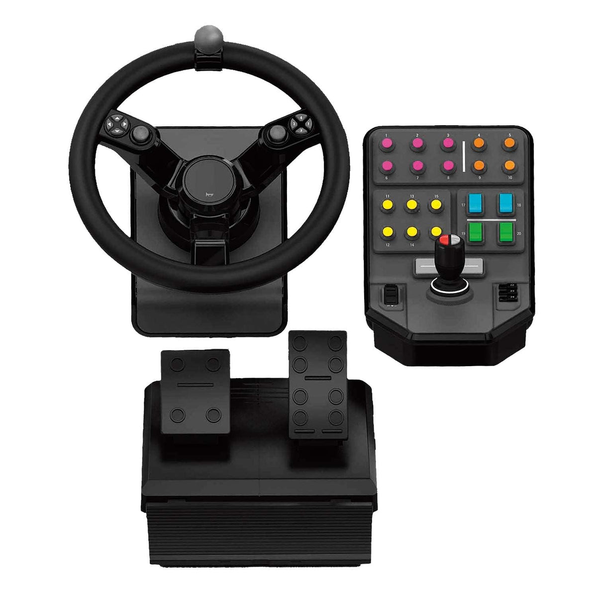 Logitech G Saitek Farm Sim Controller, paquete para Farming Simulator que consta de volante, consola de control, pedales de acelerador y freno, rango de giro de 900°, más de 38 botones, conexión USB, PC/Mac - Negro