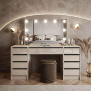 Tocador Lookway MADA Elite II con espejo LED – Elegante cachemira o blanco de alto brillo, montaje en pared, cajones espaciosos (cachemira/cachemira de alto brillo)