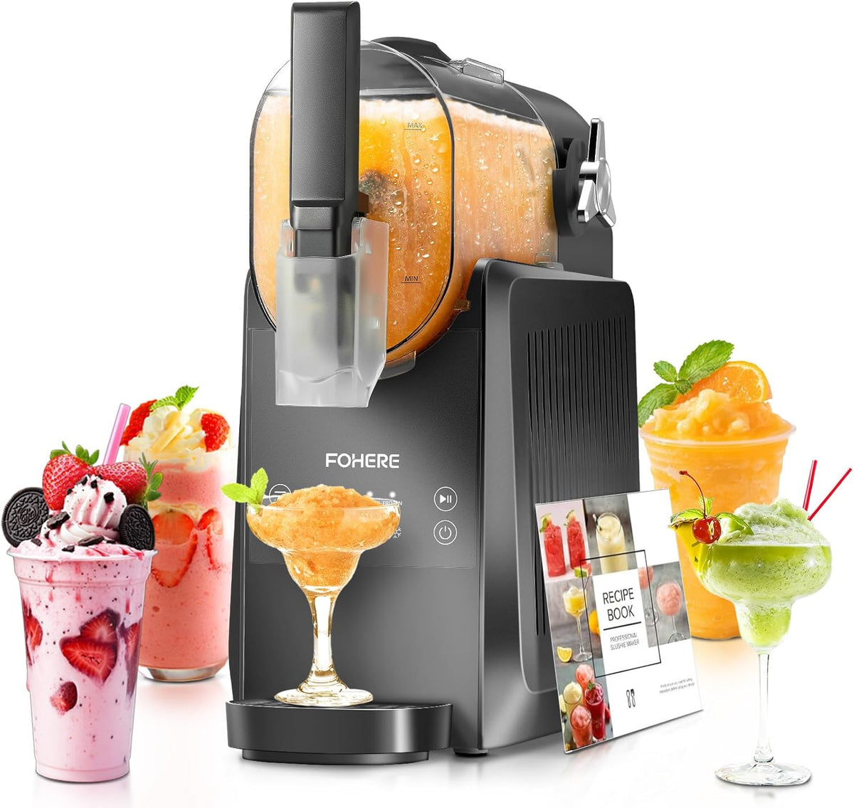 Máquina para granizados FOHERE, 2,6 L para el hogar, granizadora con autolimpieza, sin necesidad de cubitos de hielo y con 5 programas inteligentes, para granizados, cócteles helados, frappés, margaritas y batidos