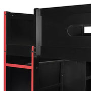 Cama alta matrimonial Merax con escritorio, armario, luces LED RGB y puerto de carga USB, elegante estructura negra con espacio de almacenamiento múltiple para amantes de los videojuegos