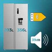 Frigorífico americano Cecotec Bolero CoolMarket SBS 559 Inox E, 559 L, 177 cm x 90 cm, Clase E, Sistema Multi Air Flow, Total No Frost, Motor Inverter Plus, Enfriamiento rápido, Modo Eco, Alarma de puerta