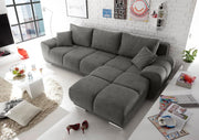Sofá esquinero Stella Trading ANTON con función cama, tapizado en tela Uran Stone - Sofá esquinero moderno en forma de L con arcón y pespunte decorativo - 289 x 85 x 189 cm (ancho/alto/fondo)