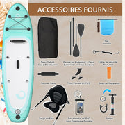 Tabla de Stand Up Paddle JUMMICO, 320 cm x 80 cm x 15 cm, tabla de SUP inflable, Stand Up Paddle 2 en 1 con asiento de kayak, protección ajustable contra rayones y accesorios, hasta 160 kg