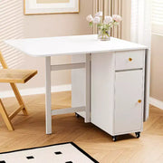 Mesa de comedor plegable ATJafurn de 59'' con alas abatibles para espacios pequeños, mesa de cocina extensible de madera rectangular con ruedas y almacenamiento