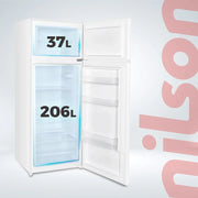 FRIGORÍFICO NILSON 2 Puertas Blanco NF145500E. Capacidad 206 Litros, Puerta Reversible, Bajo Nivel Sonoro, Eficiencia Energética Clase E