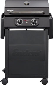 Barbacoa eléctrica Enders® eCRAVE 2, con parrilla de hierro fundido, carro con gran espacio de almacenamiento, sistema de limpieza SIMPLE CLEAN™, 2 potentes elementos calefactores, tapa de cocción estable con termómetro integrado #97116