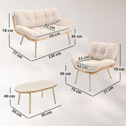 Outsunny Gartenmöbel Set 4-teilig Polyrattan Lounge-Set mit Zweisitzer 2 Sessel Tisch Tiefem Sitz Dicke Kissen Kunststoff-Tischplatte, Balkonmöbel für 4 Personen Sitzgruppe für Garten Balkon Beige