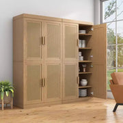 Armario de almacenamiento decorativo de 62 pulgadas, color negro, de mimbre y madera con 12 estantes