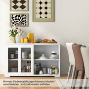 Aparador COSTWAY, mueble de cocina con puertas correderas de cristal y estante ajustable, aparador armario de almacenamiento, para cocina, comedor, sala de estar, 107 x 33 x 64 cm, madera (blanco)