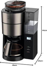 Melitta AromaFresh - Cafetera de filtro - con jarra de cristal - molinillo integrado - función de temporizador - 10 tazas - Negro puro