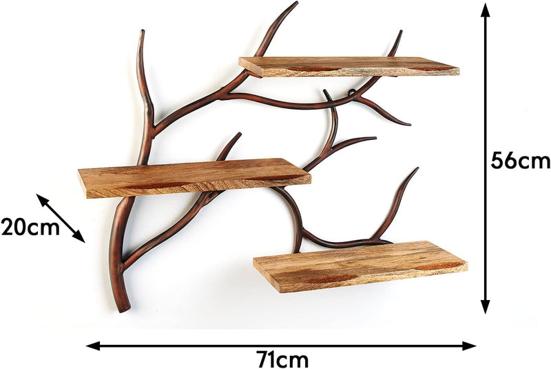 Estantería de pared Kobolo - Rama - 3 niveles - 71x20x56 cm - Hierro y madera