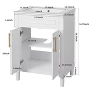 Tocador de baño de 24 pulgadas con lavabo de cerámica, gabinete estilo Shaker, 2 puertas de cierre suave y marco de madera maciza para baño pequeño o tocador