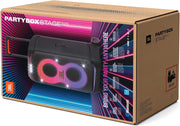 JBL Partybox Stage 120 en negro: altavoz Bluetooth portátil con sonido JBL Pro, espectáculo de luces, refuerzo de sonido con IA y asa telescópica: 12 h de autonomía
