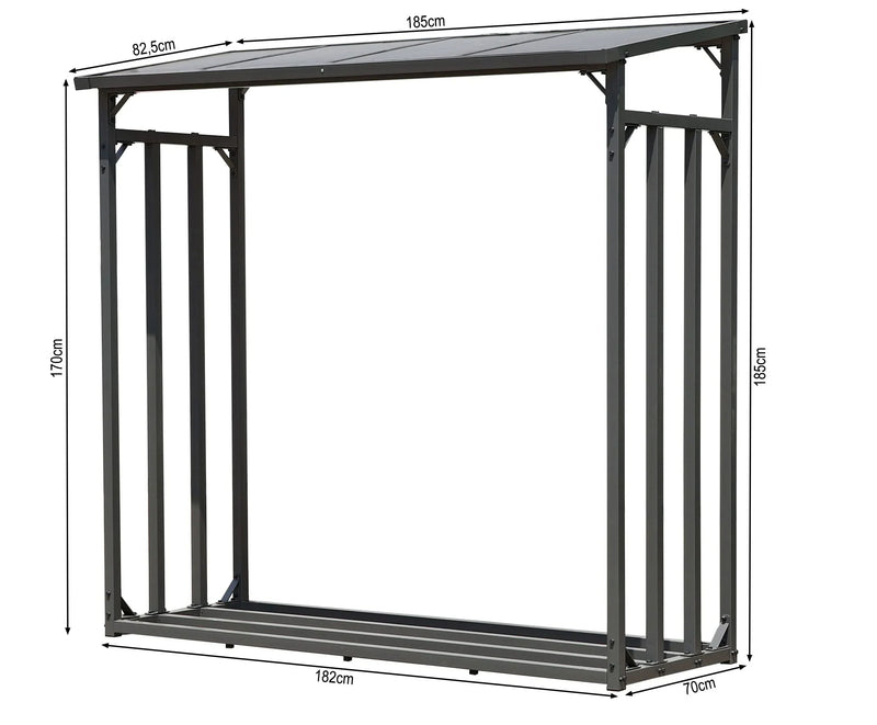 Estantería de metal para leña de exterior 185x70x185 cm Pro, perfil de acero de 40 mm, antracita, resistente a la intemperie, XXL 2,3 m³, soporte para apilado