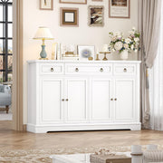 Aparador FirFurd, mueble de cocina con encimera, armario buffet para cocina y salón, mueble de salón con 3 cajones y 4 puertas, buffet de cocina con estante ajustable, 134x87x40 cm, blanco