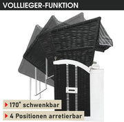 BRAST® Cesta de playa Usedom XXL de 3 plazas para 2-3 personas | 165 cm de ancho | 5 diseños | incluye funda impermeable | respaldo ajustable, cojines para los pies | antracita/gris - a rayas