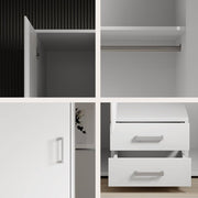 Stella Trading KARL Armario elegante de 3 puertas con gran espacio de almacenamiento - Armario versátil de puertas batientes en color blanco con puerta de espejo - 120 x 195 x 55 cm (ancho/alto/fondo)