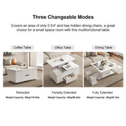 Mesa de centro elevable y plegable con 4 taburetes y almacenamiento
