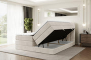 Cama boxspring ALTDECOR con colchón y somier, cubrecolchón, cama tapizada con arcón, cama con espacio de almacenamiento, colchón H3 y H4, cama doble, cama tipo boxspring - OTTA King - 180x200 - Terciopelo beige