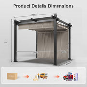 Pérgola de aluminio JUMMICO 3x3m, impermeable, estable y resistente al invierno, cenador de jardín con techo corredero y pared lateral, protección solar para jardín, terraza y balcón, protege del sol y la lluvia, duradera, beige