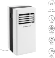 Aire acondicionado portátil TROTEC PAC 2100 X 3 en 1: refrigeración, ventilación y deshumidificación. Unidad de aire acondicionado monobloque de 2 kW, 7.000 BTU/h, para habitaciones de hasta 26 m² y 65 m³, con 2 niveles de ventilación.