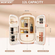 Mini nevera de belleza y cosméticos KFO: capacidad de 12 L, silenciosa (20 dB), portátil con asa, función de refrigeración y secado, diseño elegante, ideal para el almacenamiento de productos de cuidado de la piel y maquillaje