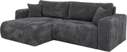 Sofá esquinero BROMARKT con función cama gris oscuro, sofá en forma de L de tela de pana con arcón, sofá cama para salón con espacio de almacenamiento, sofá esquinero de 3 plazas, conjunto de salón 244x148x82 cm TILIO