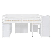 Cama tipo loft de tamaño matrimonial con escritorio retráctil y 3 cajones